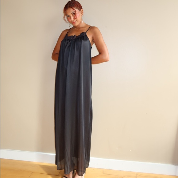 Vintage Black Satin Maxi Slip Gown  90s Minimalist Evening Dress  -  www.joarbit.com